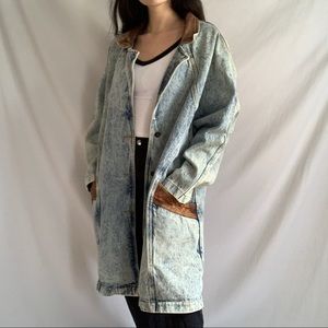 Vintage Acid Wash Denim and Leather Trench Coat
